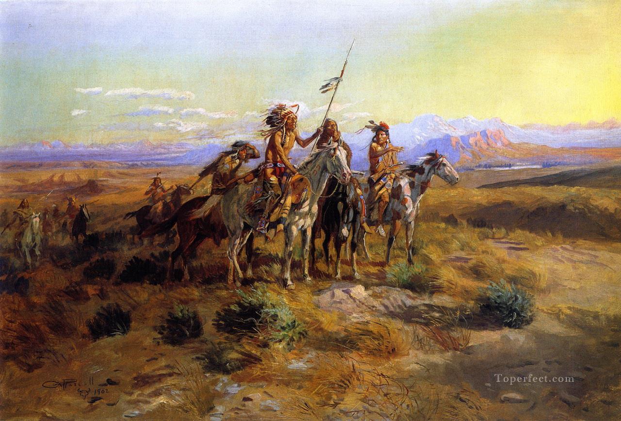 les éclaireurs 1902 Charles Marion Russell Indiens d’Amérique Peintures à l'huile